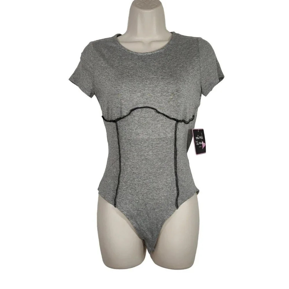 Mixed Threads Bodysuit Women Size M Heather Gray Short Sleeve NEW